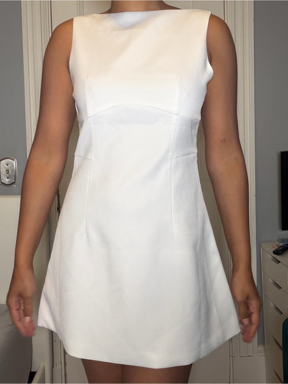 Peppermayo Sleeveless White A-Line Dress - Classic Minimalist